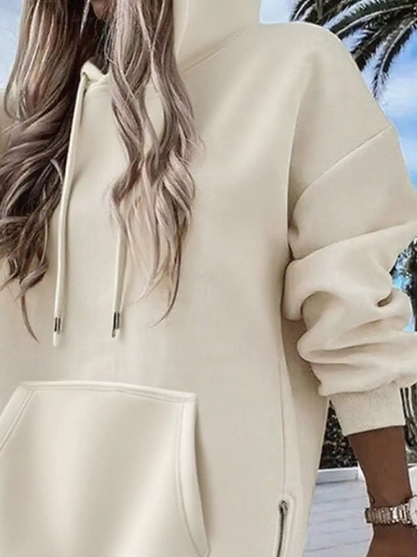 Kangaroo Pocket Hoodie with Side Zipper - Oh she Rose