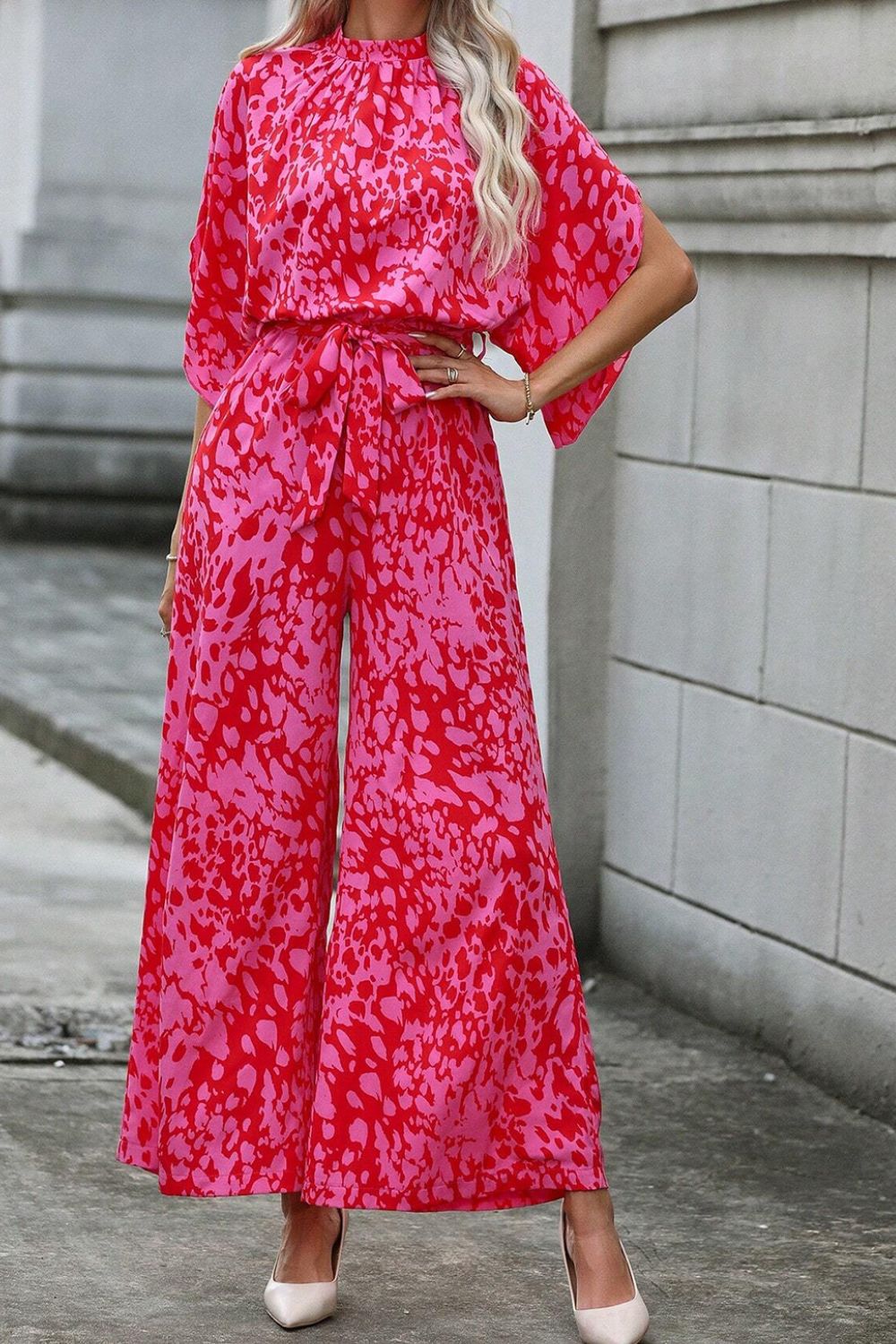 Leopard Belted Wide Leg Jumpsuit - Oh she Rose