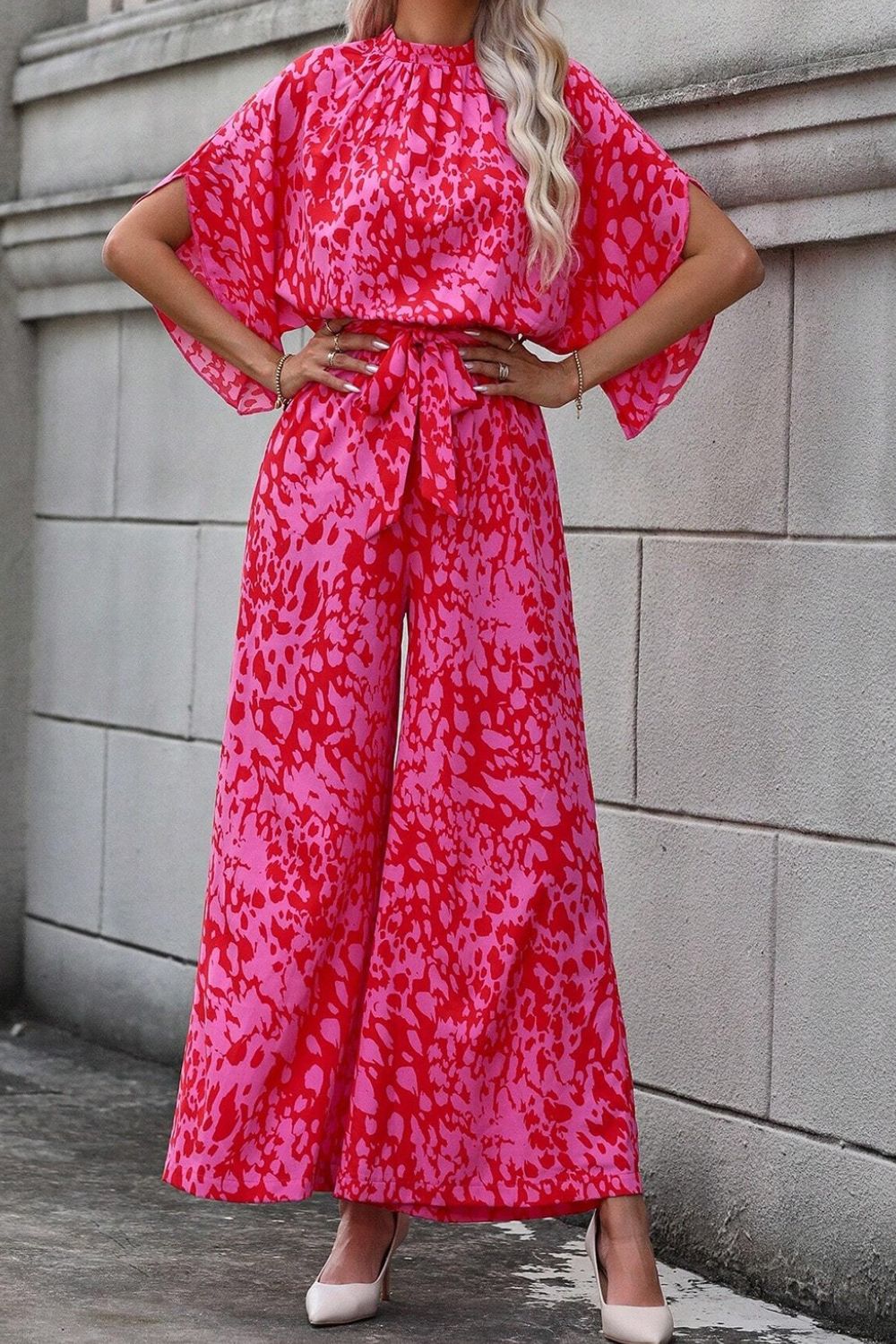 Leopard Belted Wide Leg Jumpsuit - Oh she Rose