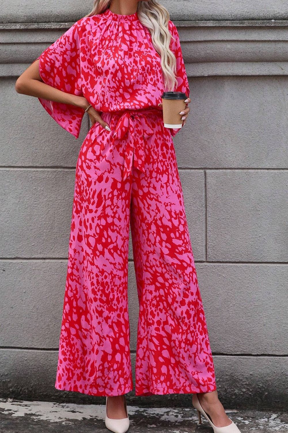 Leopard Belted Wide Leg Jumpsuit - Oh she Rose