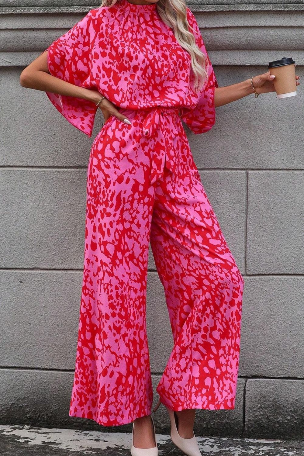 Leopard Belted Wide Leg Jumpsuit - Oh she Rose