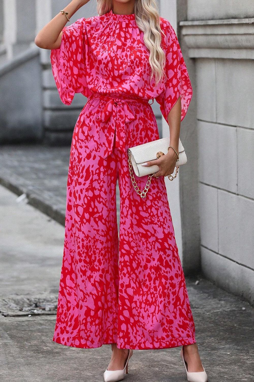 Leopard Belted Wide Leg Jumpsuit - Oh she Rose