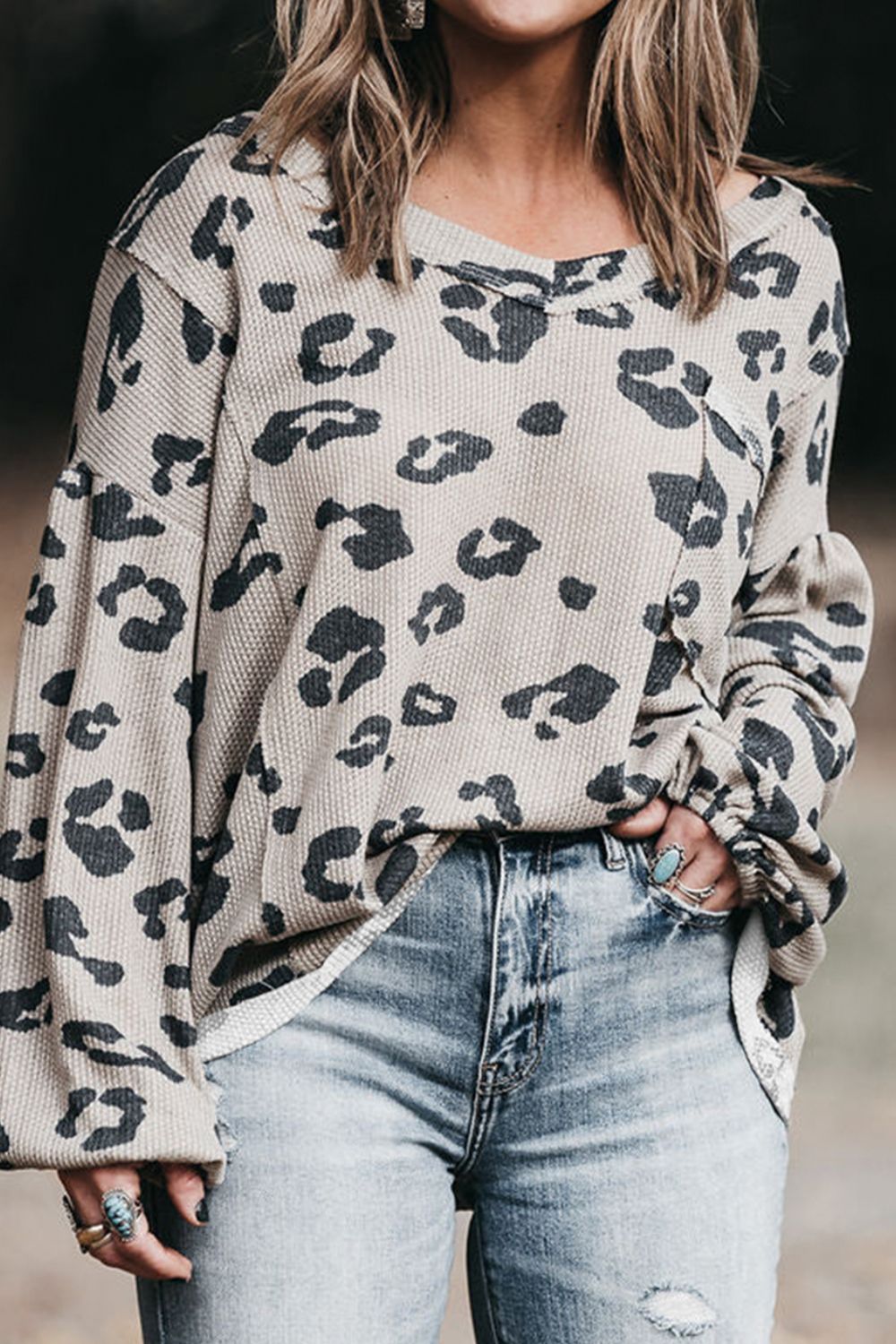 Leopard V - Neck Dropped Shoulder Sweater - Oh she Rose