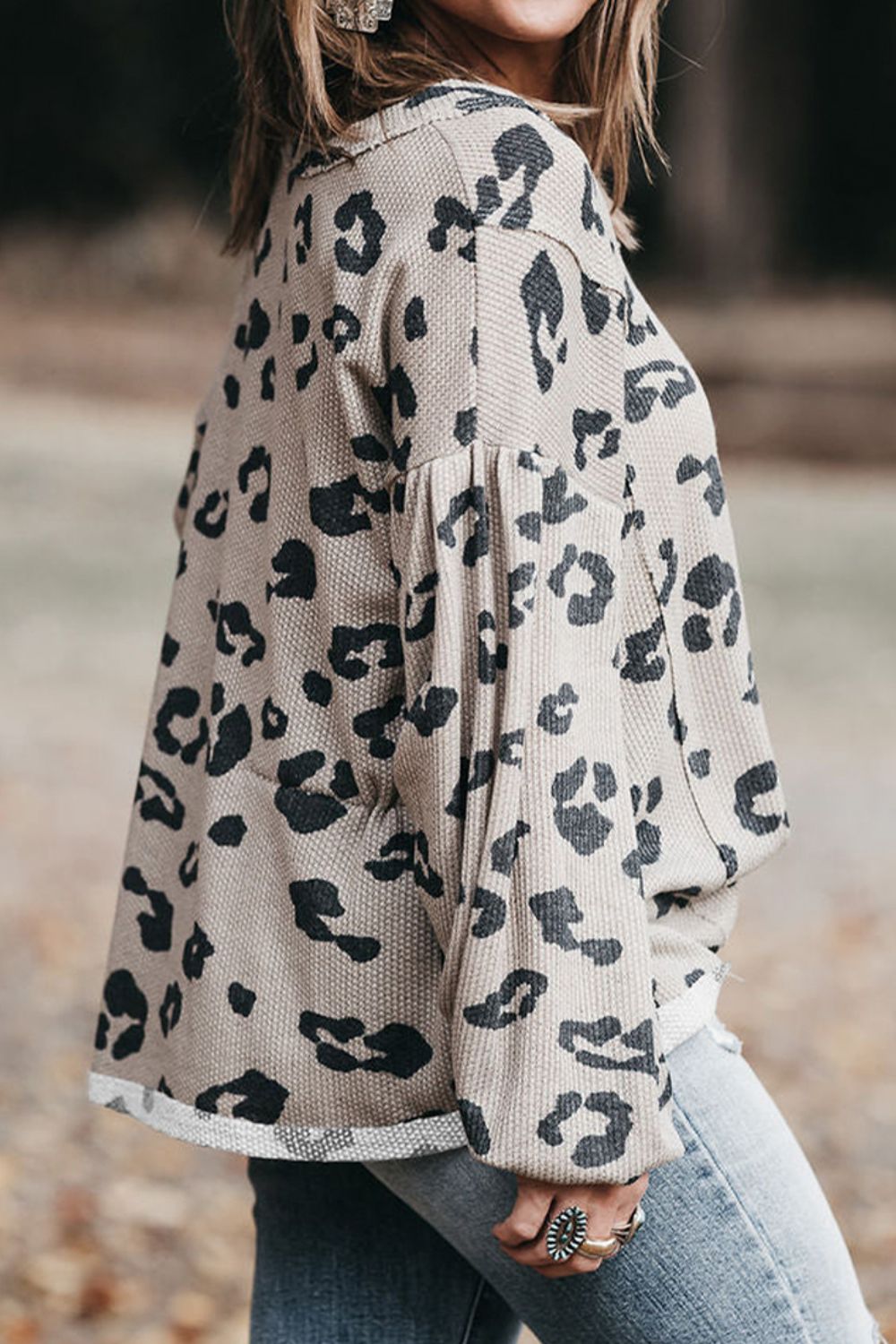 Leopard V - Neck Dropped Shoulder Sweater - Oh she Rose