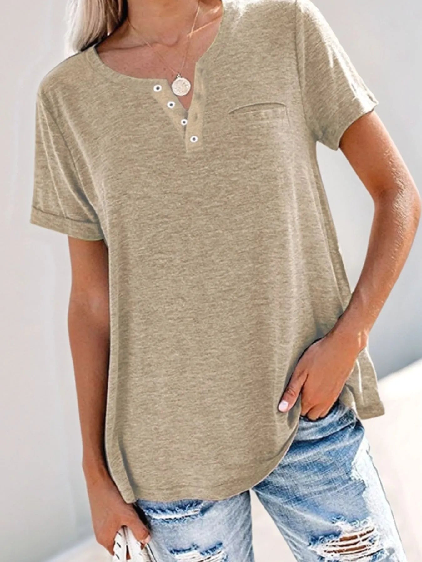 Notched Short Sleeve T-Shirt - Oh she Rose