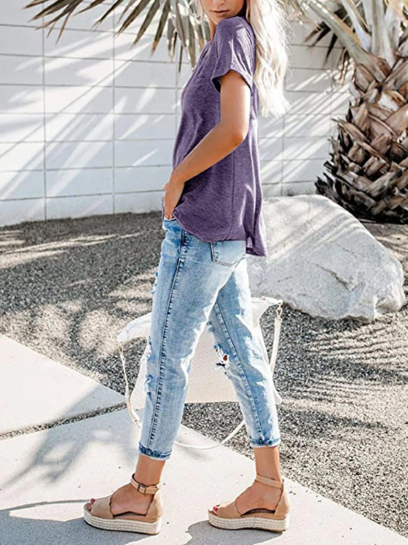 Notched Short Sleeve T-Shirt - Oh she Rose