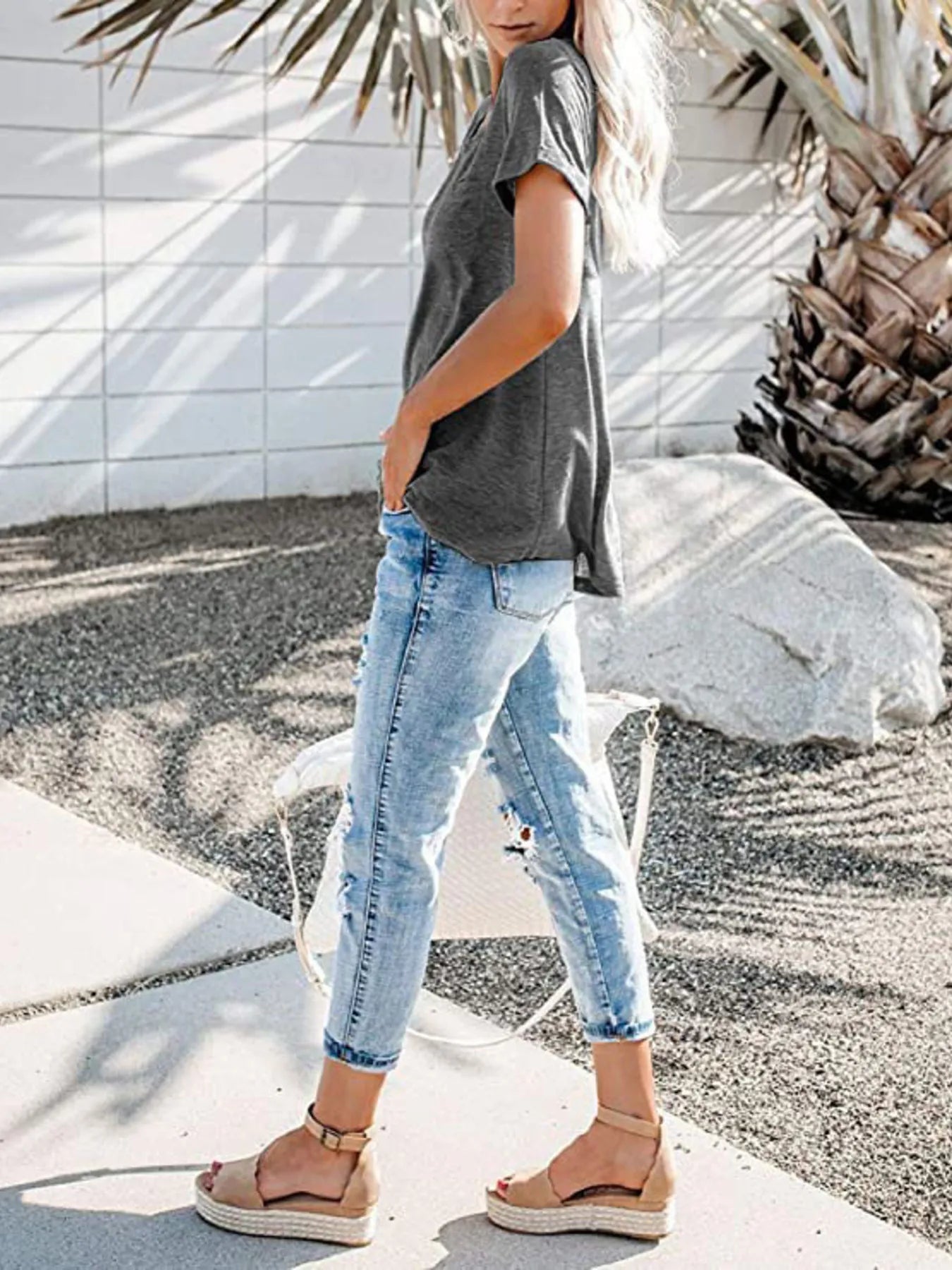 Notched Short Sleeve T-Shirt - Oh she Rose