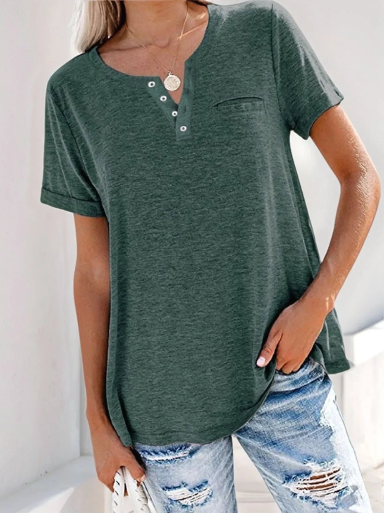 Notched Short Sleeve T-Shirt - Oh she Rose