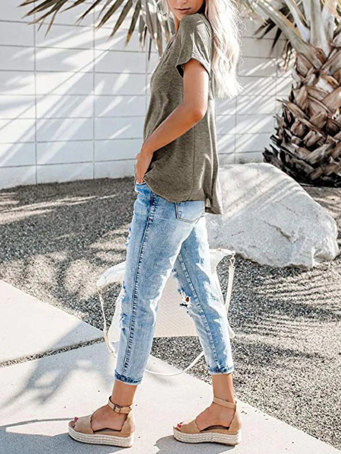 Notched Short Sleeve T-Shirt - Oh she Rose
