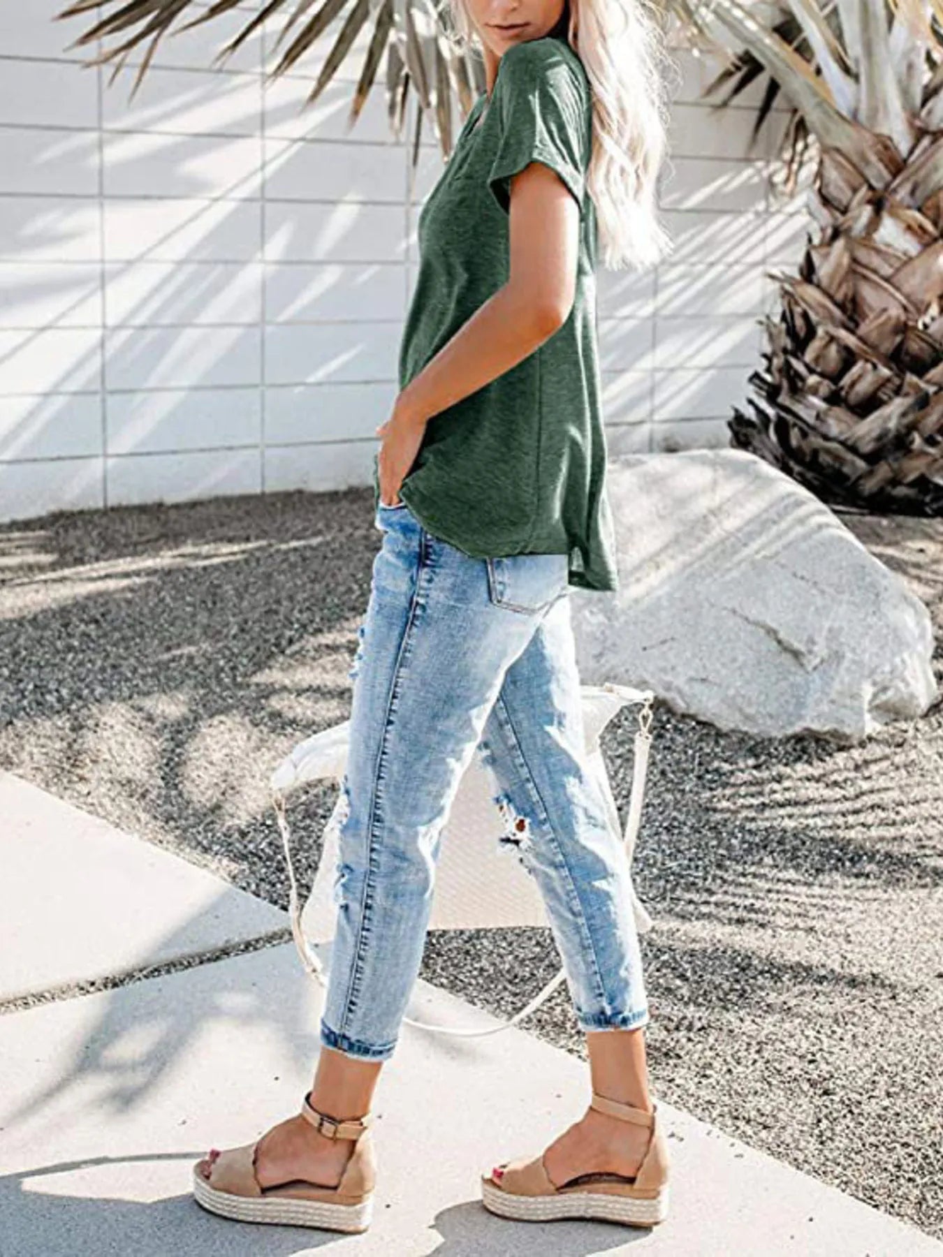 Notched Short Sleeve T-Shirt - Oh she Rose