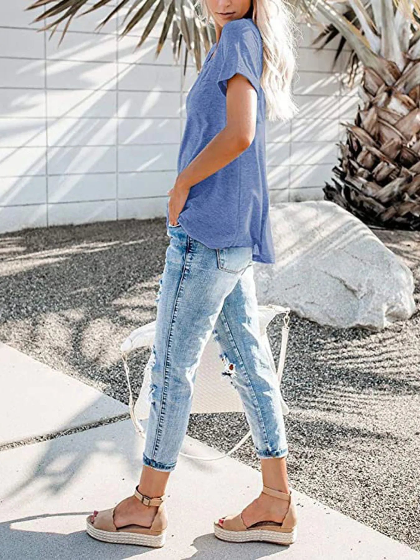 Notched Short Sleeve T-Shirt - Oh she Rose