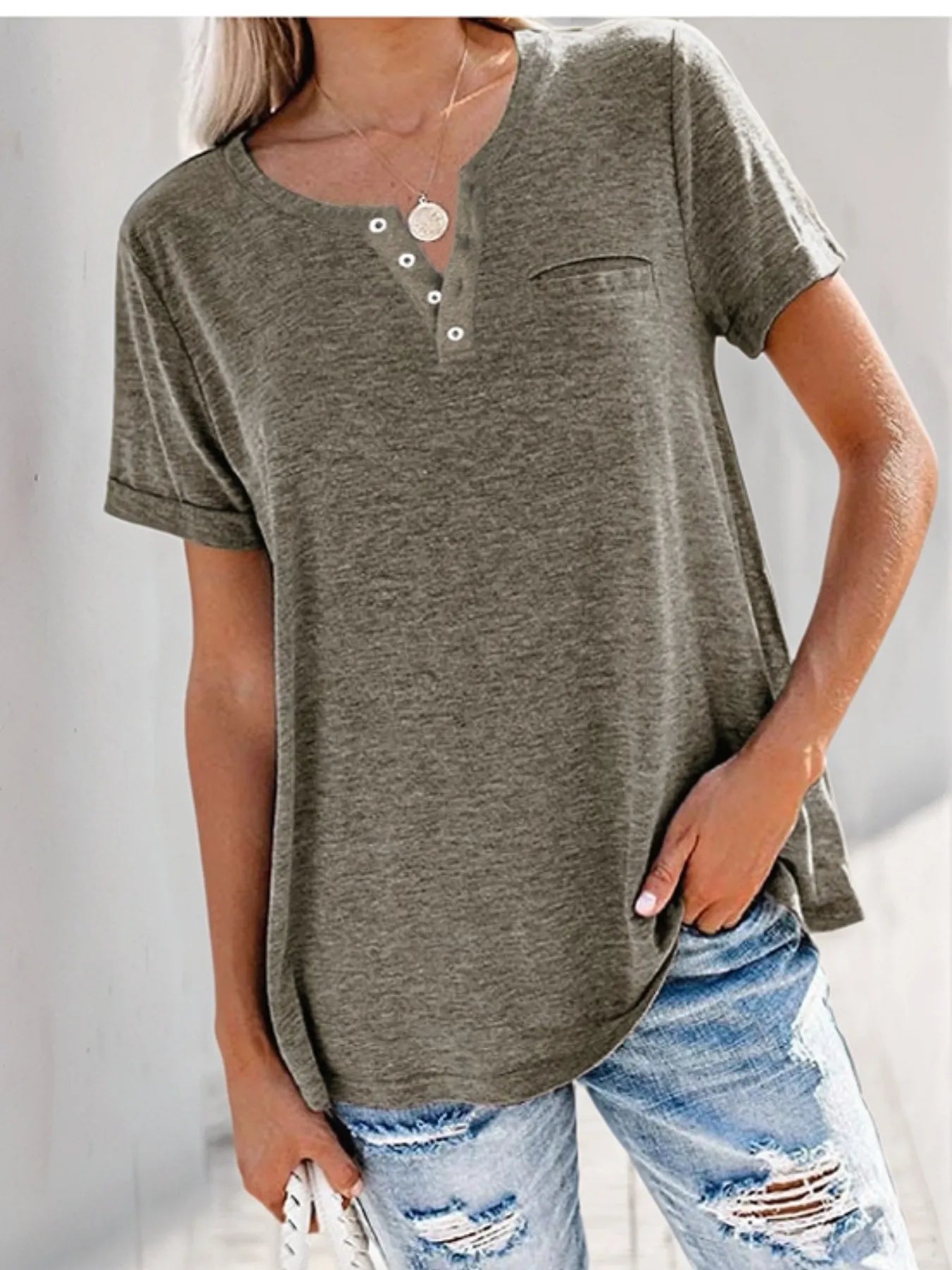 Notched Short Sleeve T-Shirt - Oh she Rose