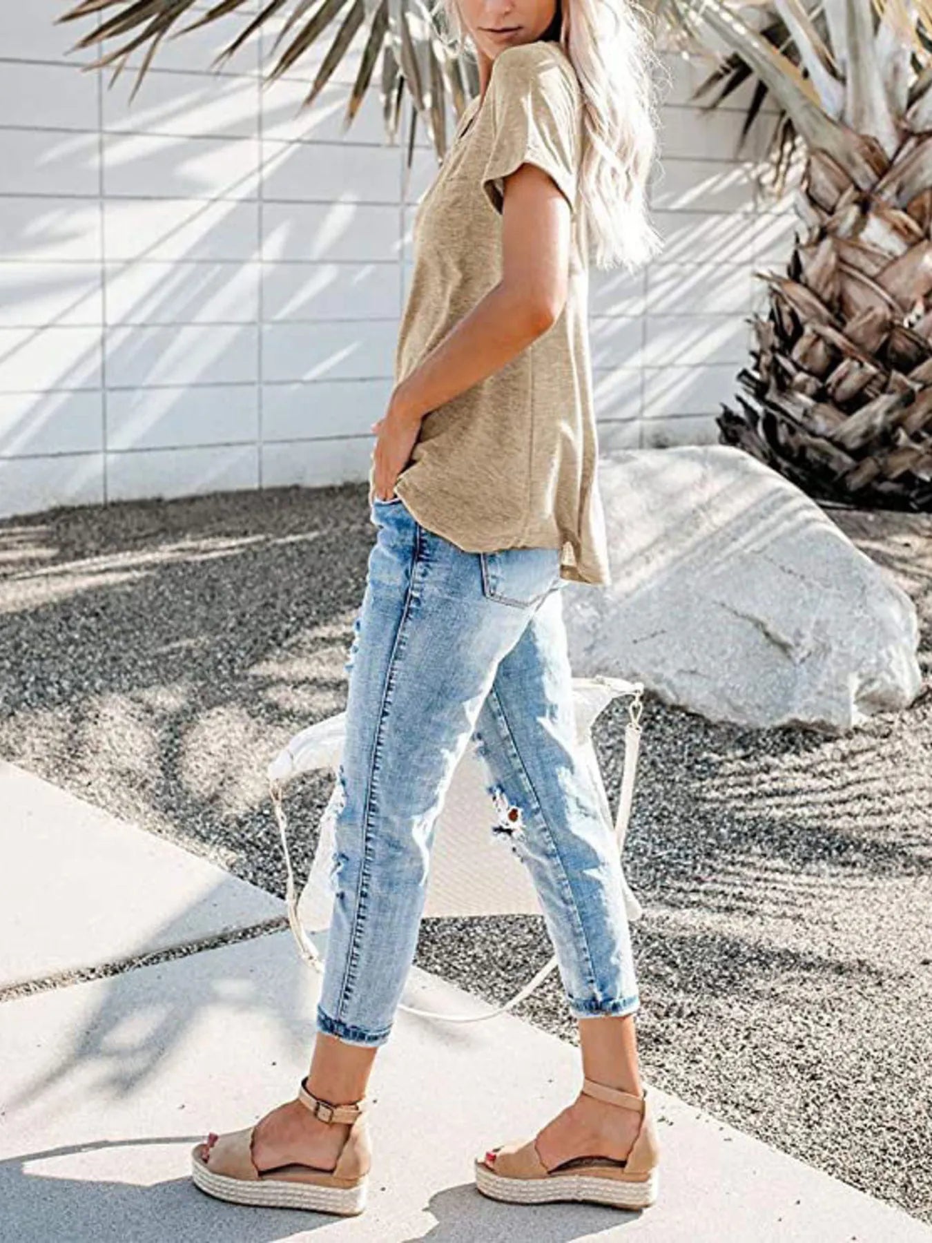 Notched Short Sleeve T-Shirt - Oh she Rose