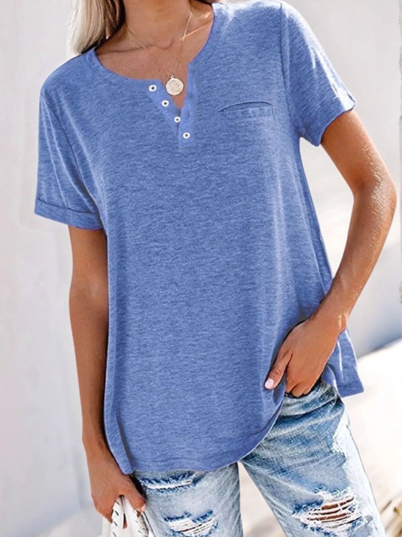 Notched Short Sleeve T-Shirt - Oh she Rose