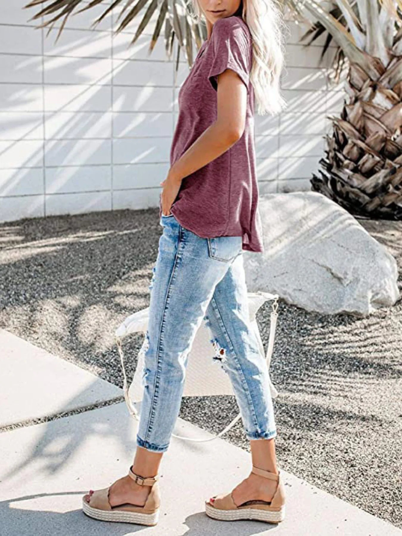 Notched Short Sleeve T-Shirt - Oh she Rose