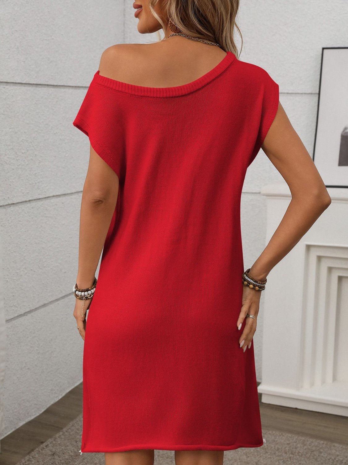 One Shoulder Mini Sweater Dress - Oh she Rose