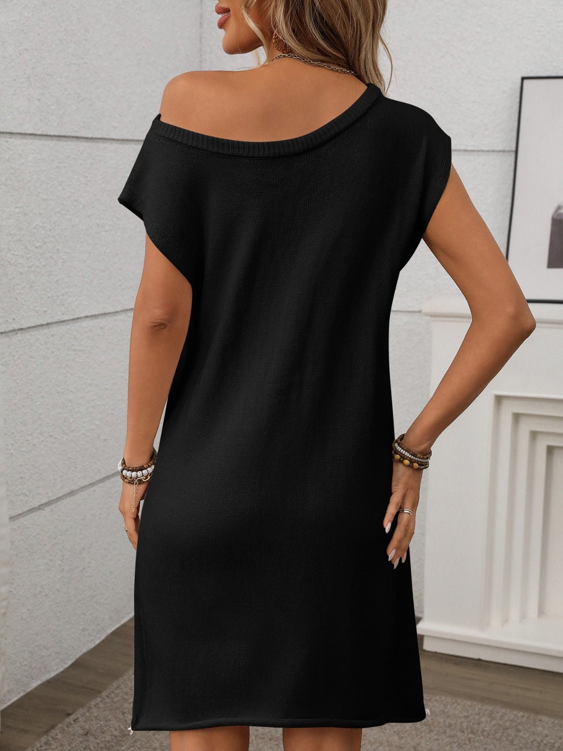 One Shoulder Mini Sweater Dress - Oh she Rose