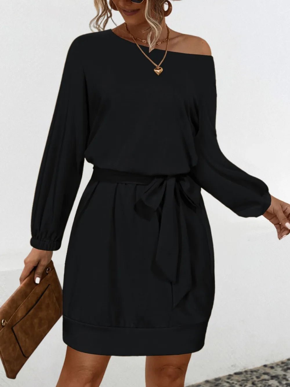 One Shoulder Tie Waist Dress - Oh she Rose