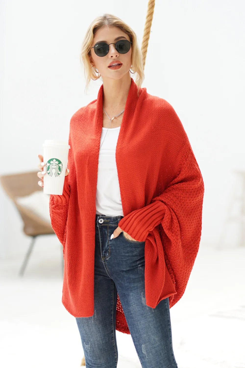 Open Front Batwing Sleeve Cardigan - Oh she Rose