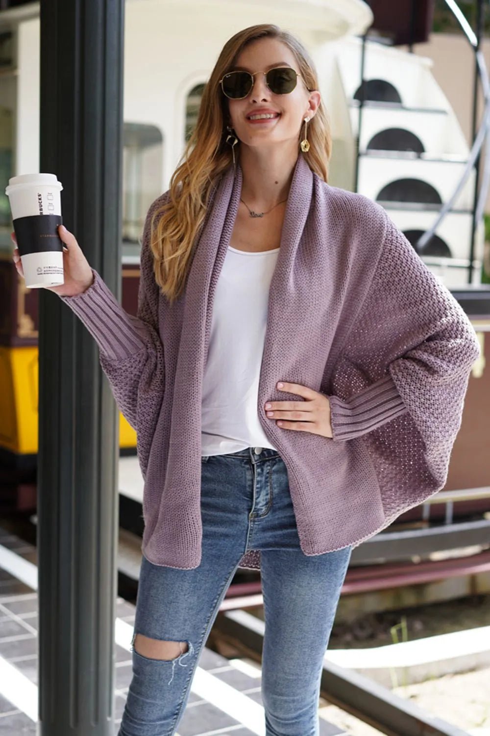 Open Front Batwing Sleeve Cardigan - Oh she Rose