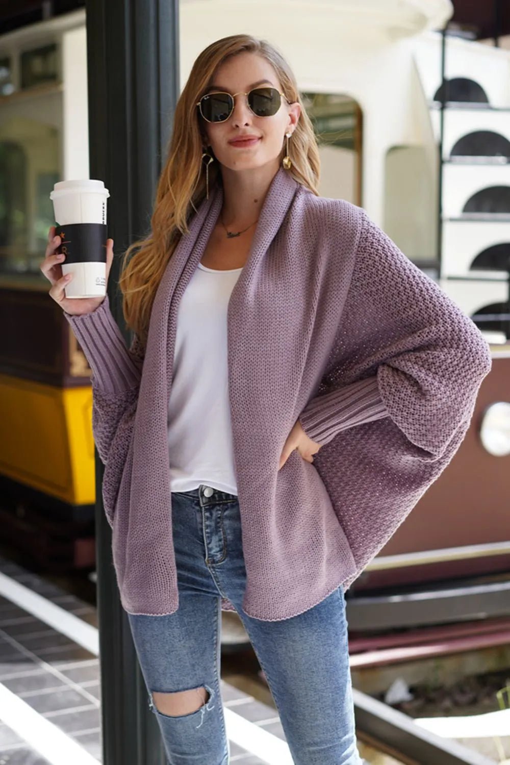 Open Front Batwing Sleeve Cardigan - Oh she Rose