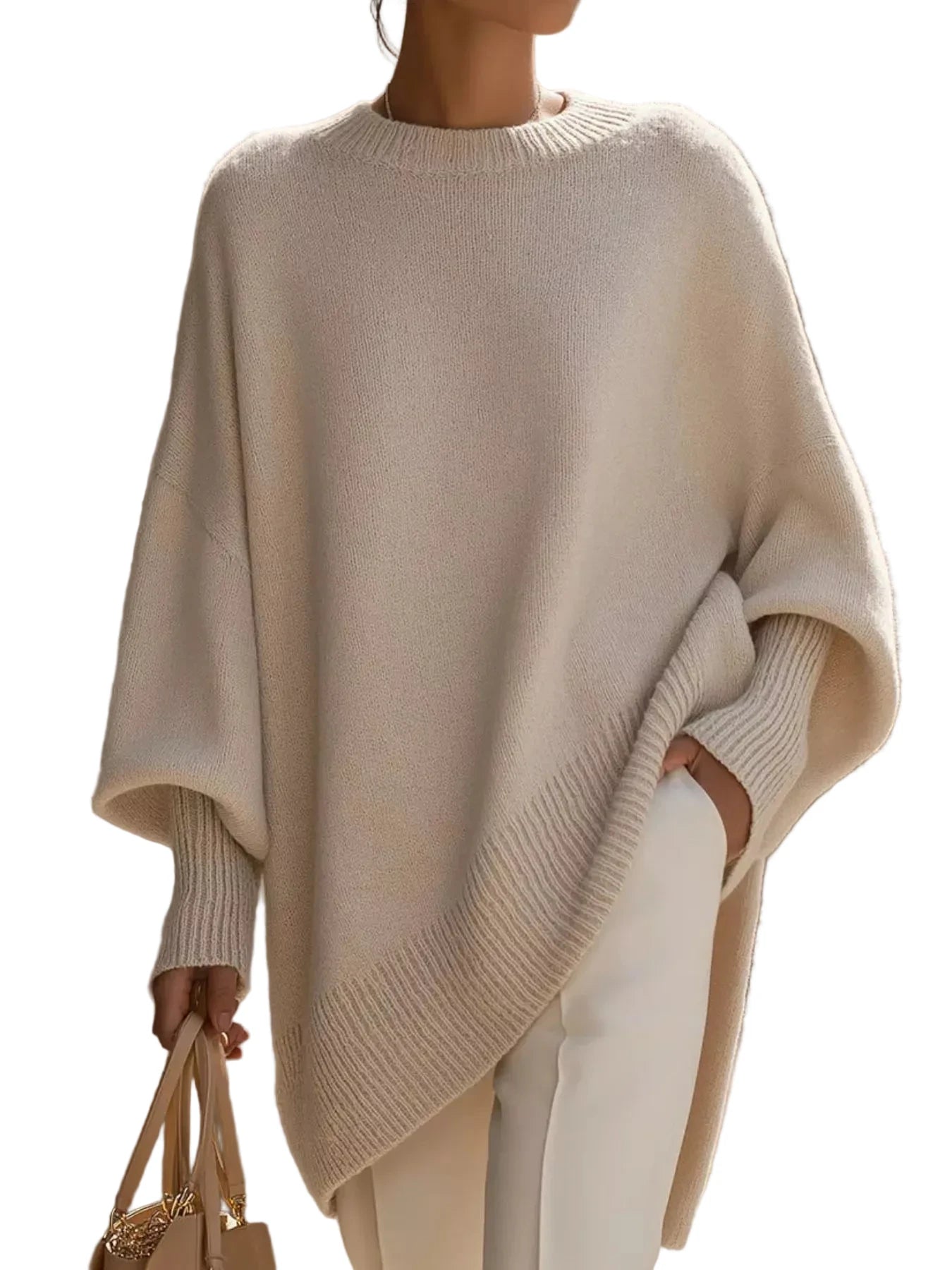 Oversized Batwing Sleeve Round Neck Sweater - Oh she Rose
