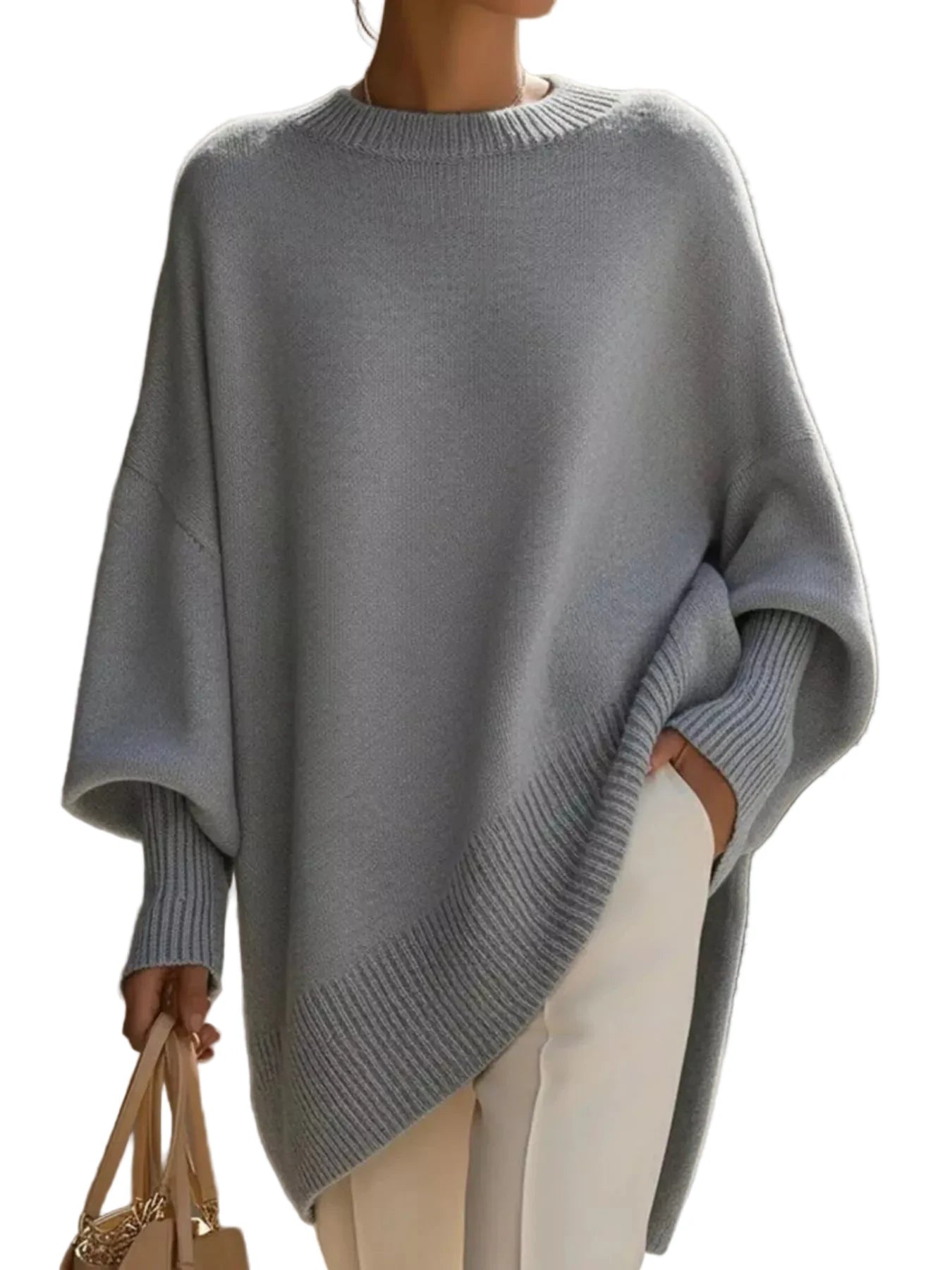Oversized Batwing Sleeve Round Neck Sweater - Oh she Rose