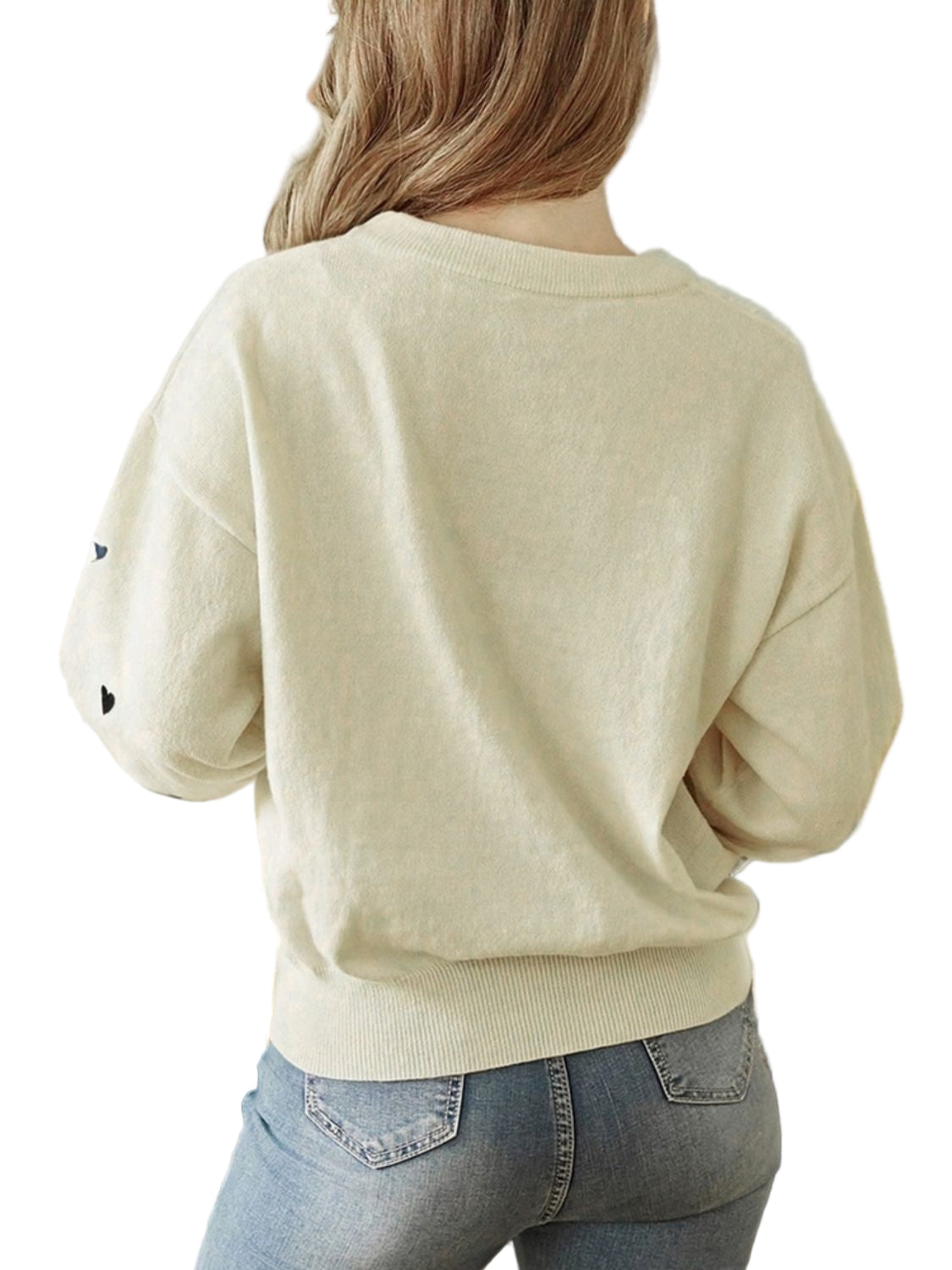 Perfee Heart Round Neck Long Sleeve Knit Top - Oh she Rose