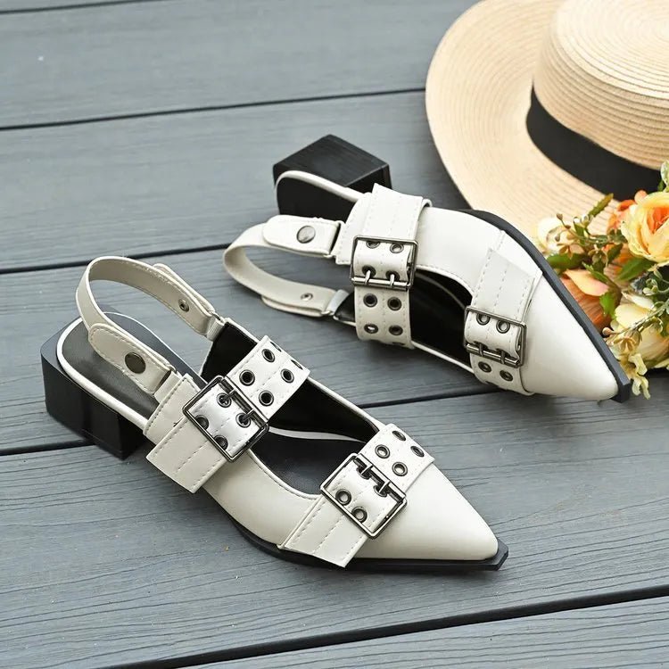 Point Toe Block Heels Slingback Pumps - Oh she Rose