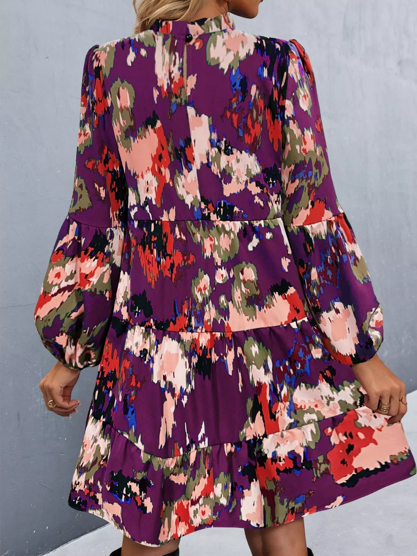 Printed Balloon Sleeve Mini Dress - Oh she Rose