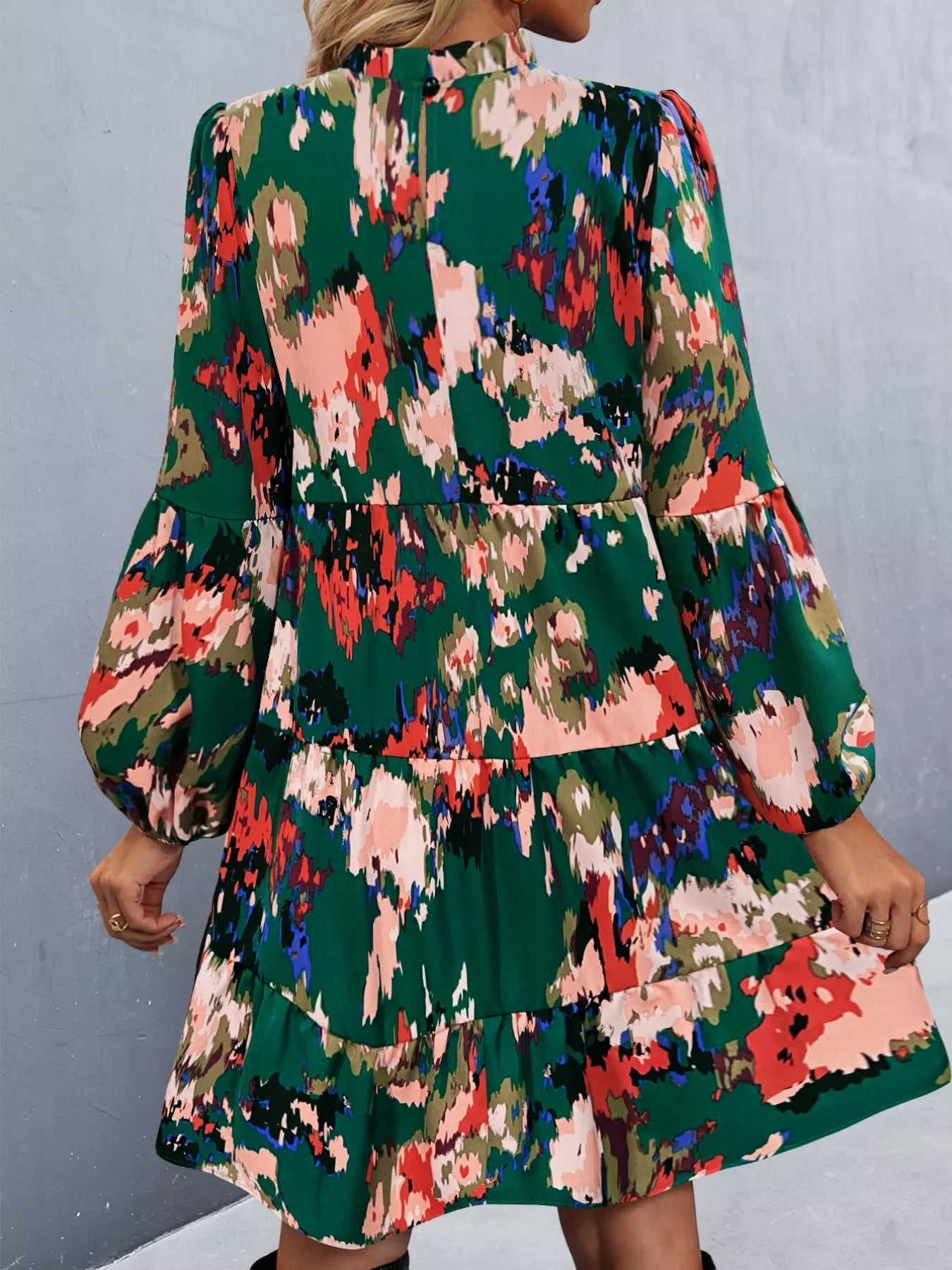 Printed Balloon Sleeve Mini Dress - Oh she Rose