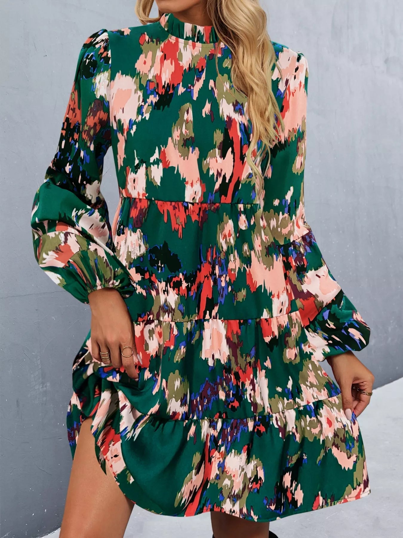 Printed Balloon Sleeve Mini Dress - Oh she Rose