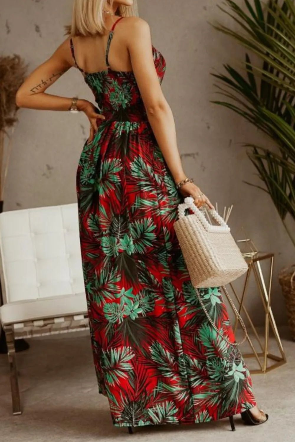 Printed Spaghetti Strap Maxi Dress - Oh she Rose