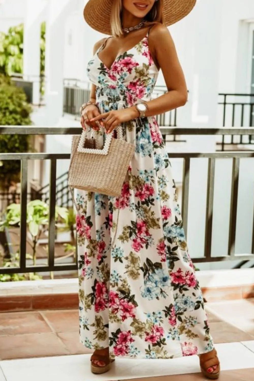 Printed Spaghetti Strap Maxi Dress - Oh she Rose