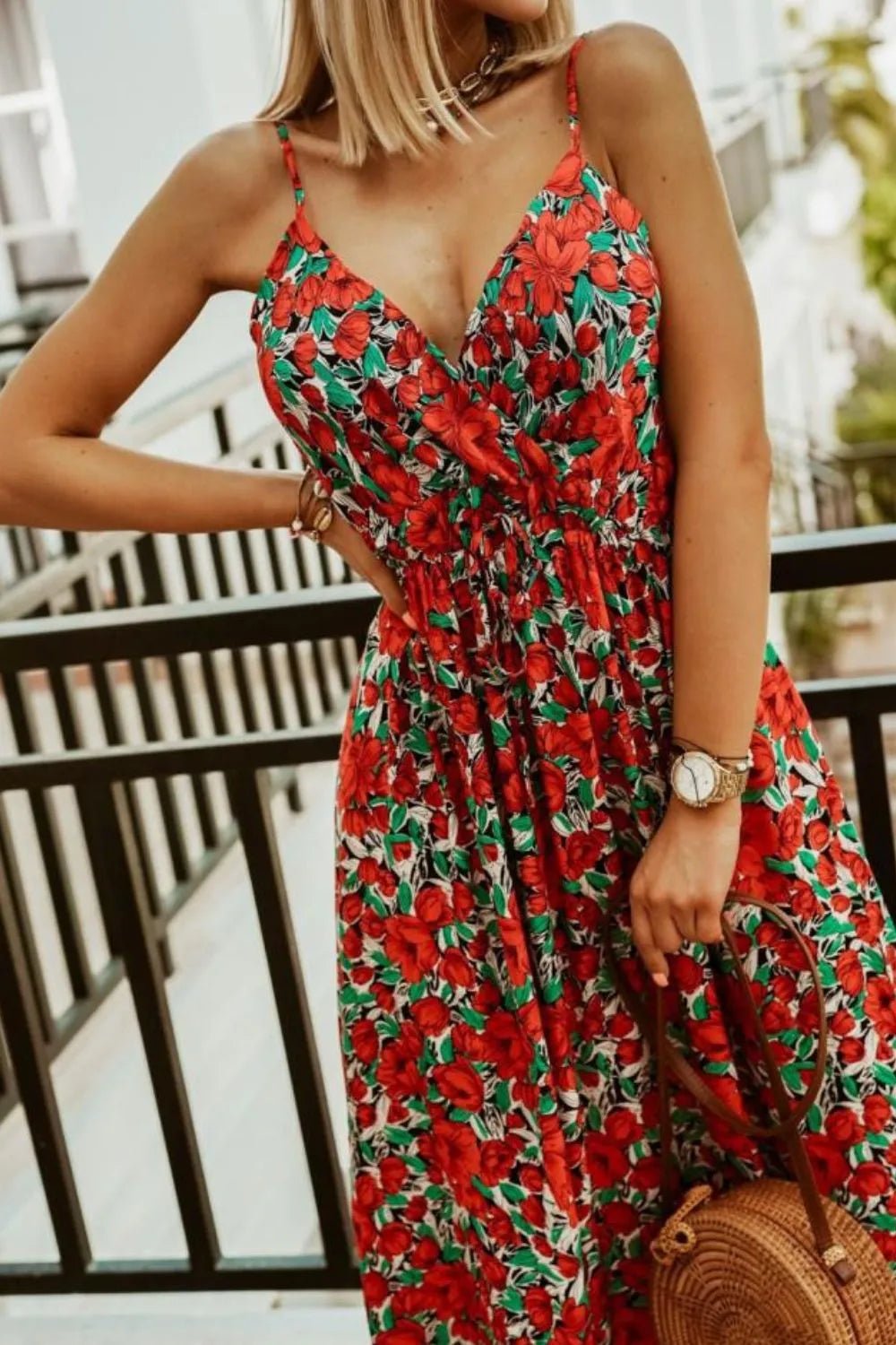 Printed Spaghetti Strap Maxi Dress - Oh she Rose