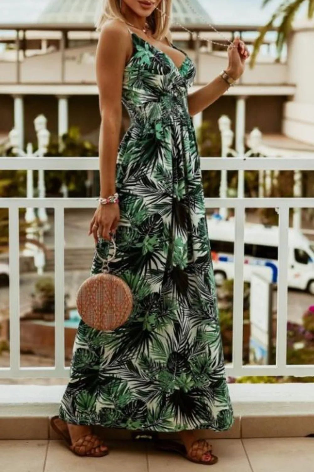 Printed Spaghetti Strap Maxi Dress - Oh she Rose