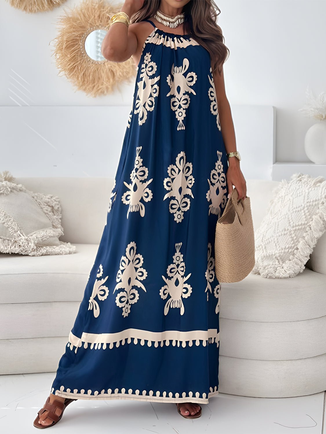 Printed Spaghetti Strap Maxi Dress - Oh she Rose