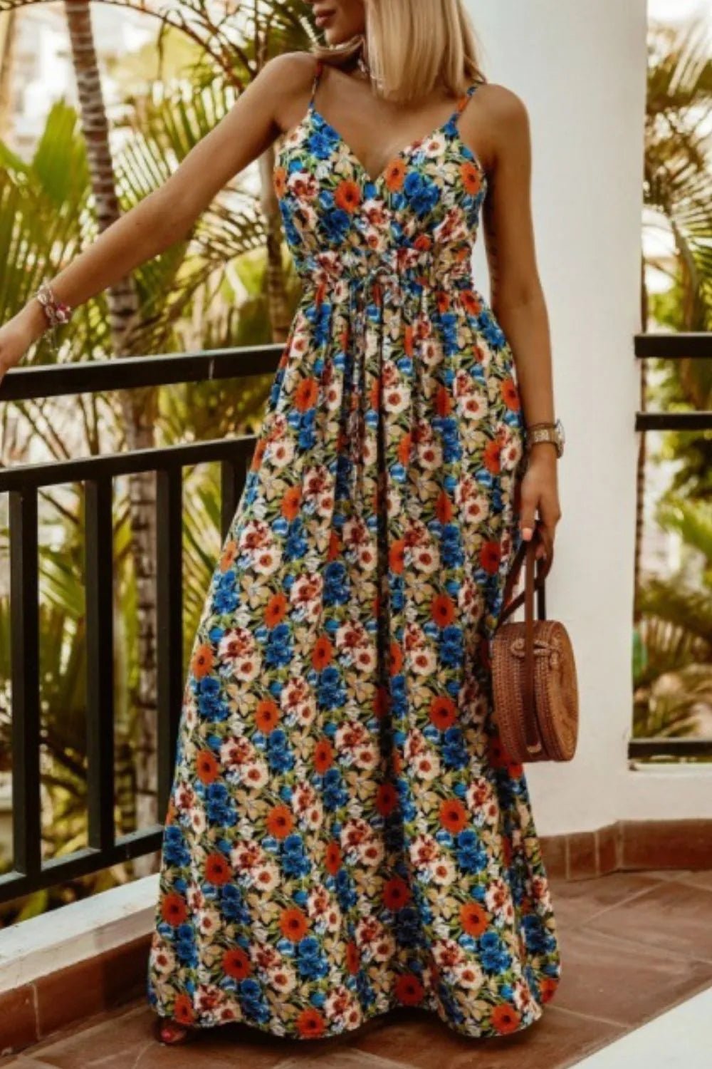 Printed Spaghetti Strap Maxi Dress - Oh she Rose