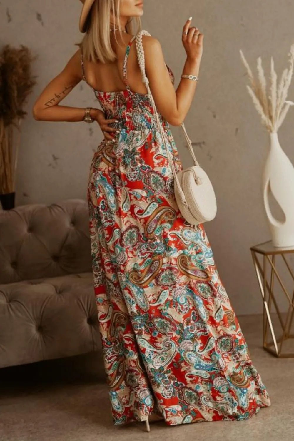 Printed Spaghetti Strap Maxi Dress - Oh she Rose