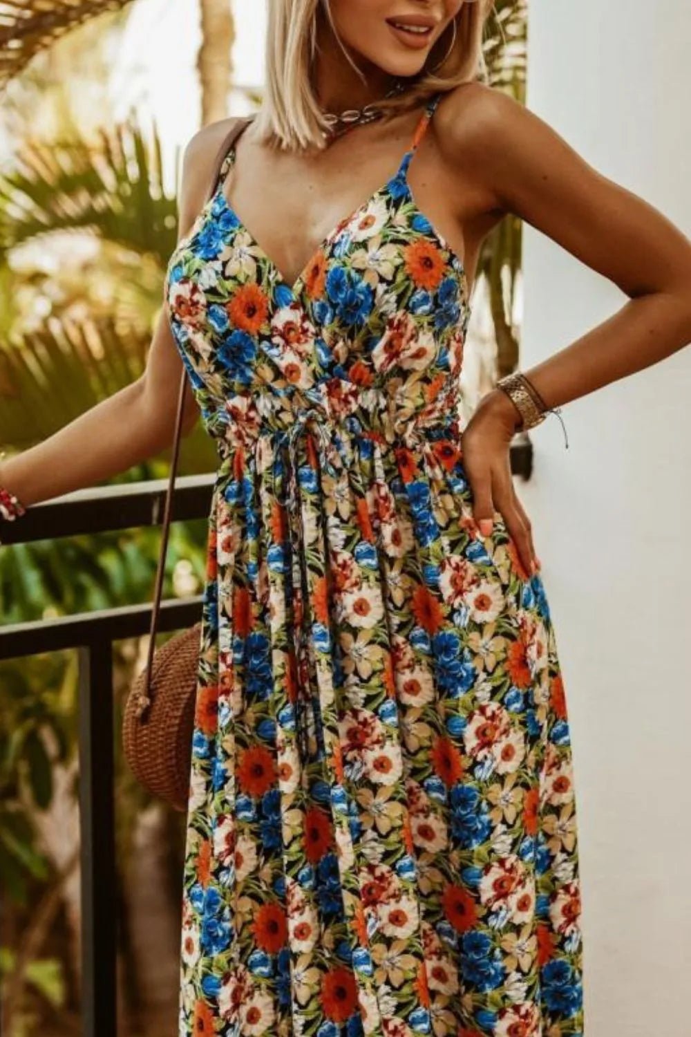 Printed Spaghetti Strap Maxi Dress - Oh she Rose
