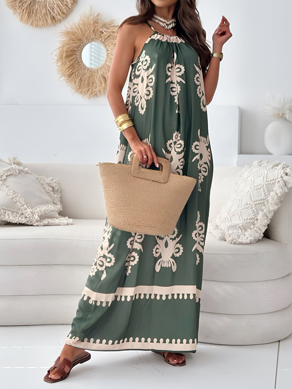 Printed Spaghetti Strap Maxi Dress - Oh she Rose