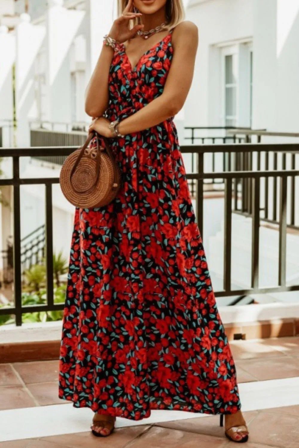 Printed Spaghetti Strap Maxi Dress - Oh she Rose