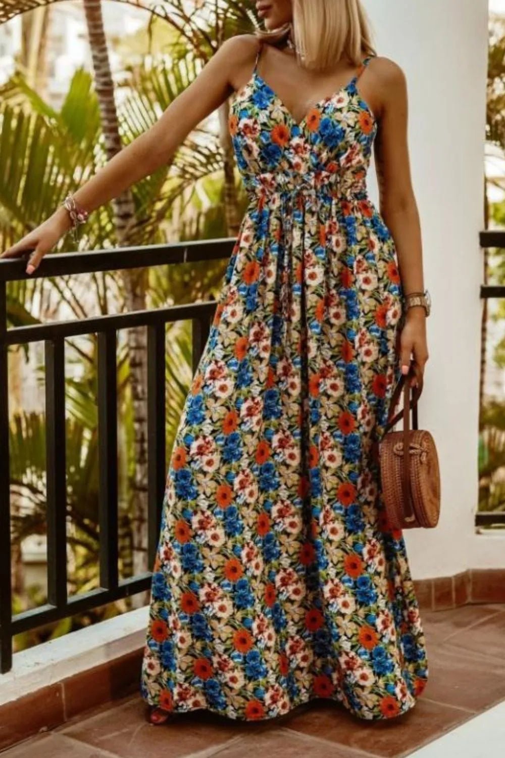 Printed Spaghetti Strap Maxi Dress - Oh she Rose
