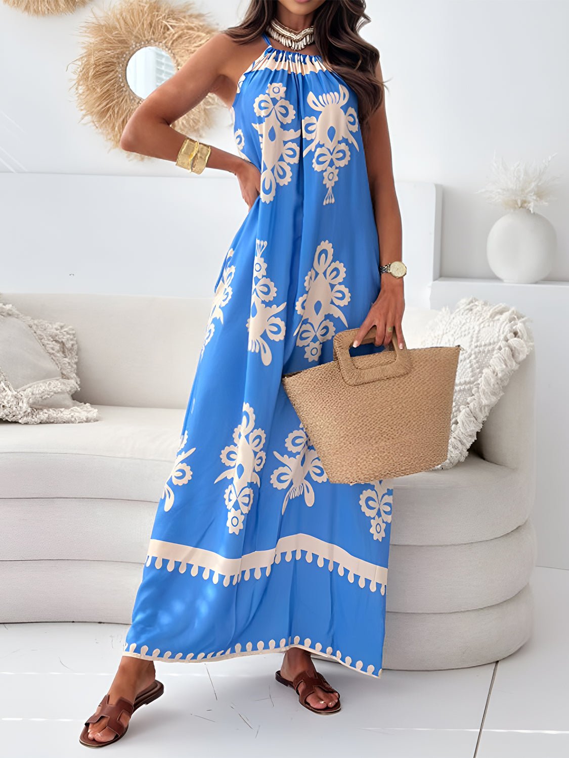 Printed Spaghetti Strap Maxi Dress - Oh she Rose