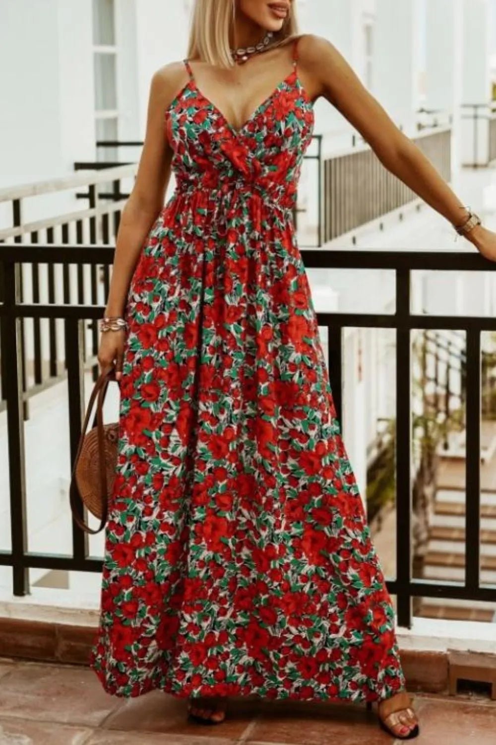 Printed Spaghetti Strap Maxi Dress - Oh she Rose