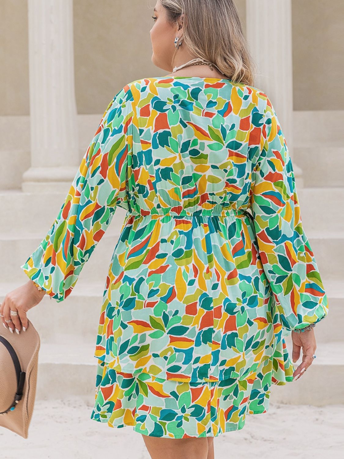 Printed Surplice Long Sleeve Mini Dress - Oh she Rose