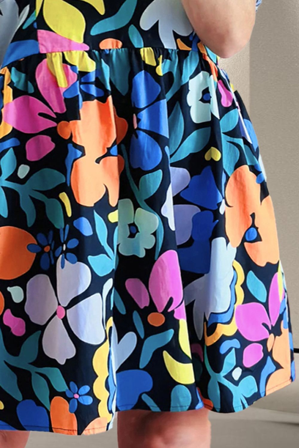 Printed V - Neck Short Sleeve Mini Dress - Oh she Rose