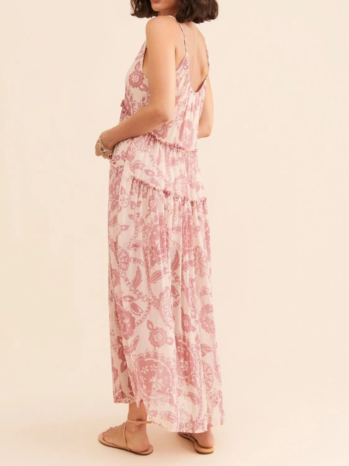 Printed V - Neck Sleeveless Dress - Oh she Rose