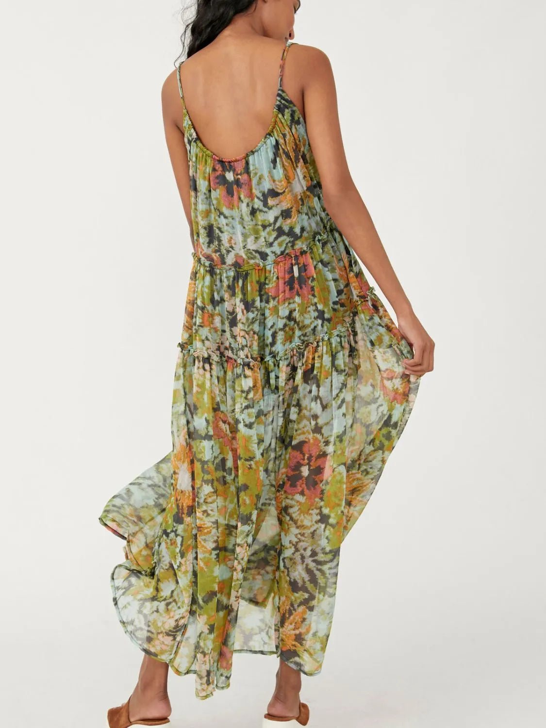 Printed V - Neck Sleeveless Dress - Oh she Rose