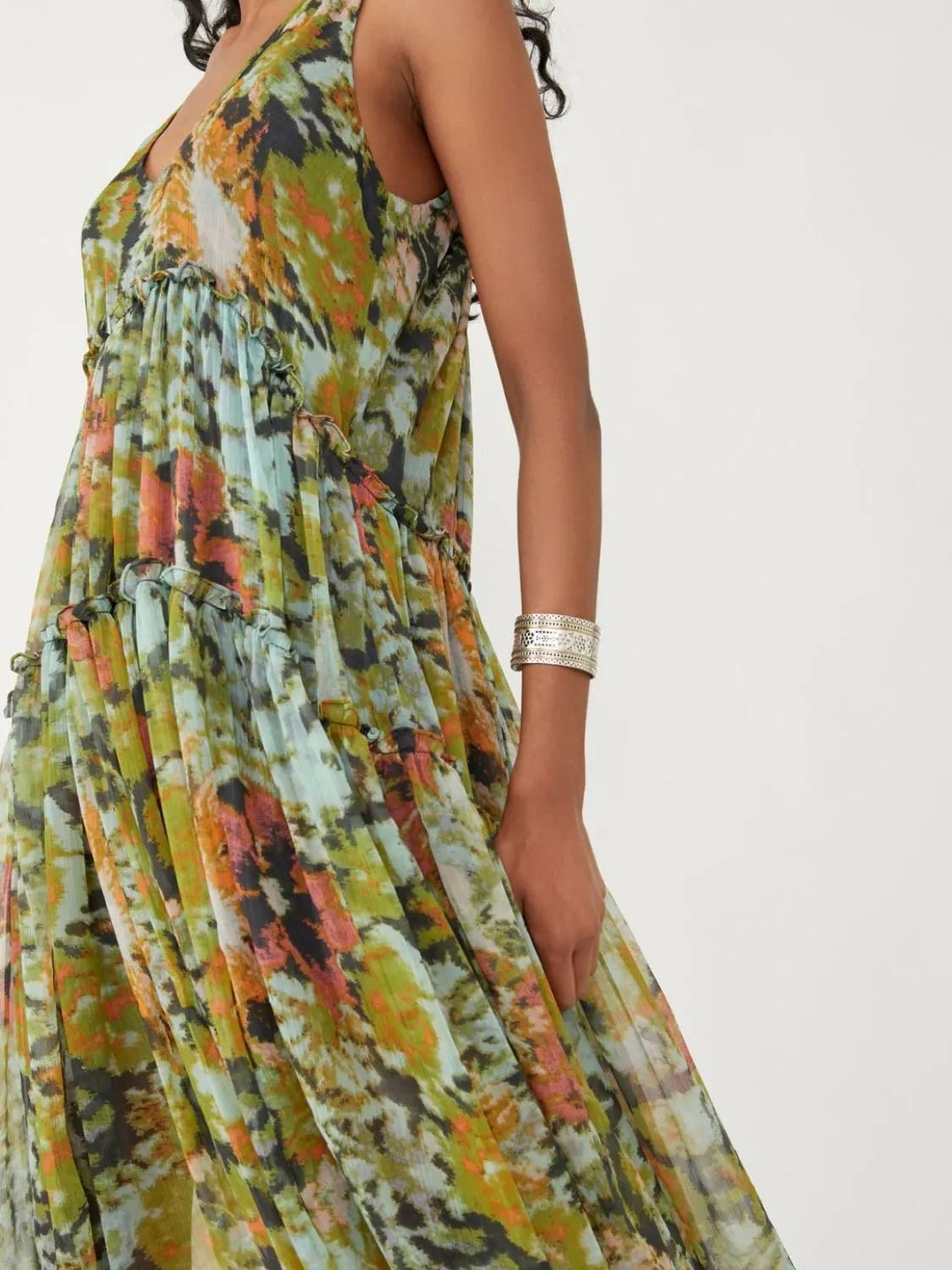 Printed V - Neck Sleeveless Dress - Oh she Rose